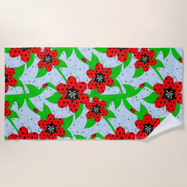 Serviette de plage Ladybug Flowers (Devant)