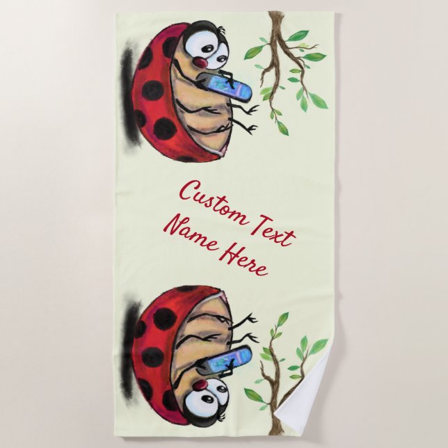 Serviette De Plage Ladybug with Phone Your Text Name Beach Towel (Devant)