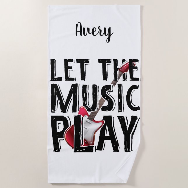 Serviette De Plage Laissez La Musique Jouer La Guitare Électrique (Devant)