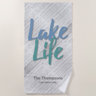 Serviette De Plage Lake Life avec nom et emplacement quai en bois