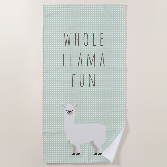 Serviette De Plage Lama mignon vert et blanc de point de polka (Devant)