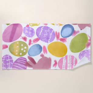 Serviette De Plage lapin avec oeufs de pâques