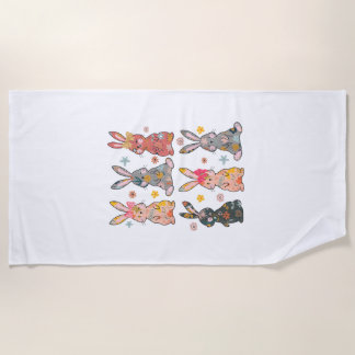 Serviette De Plage Lapin Floral Fleur de Lapin de Pâques Rétro Vintag
