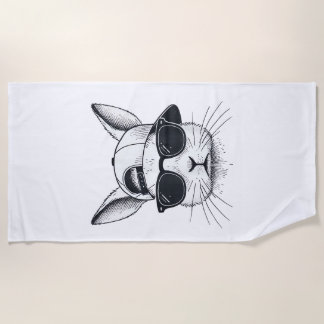 Serviette De Plage Lapin visage avec lunettes de soleil casquette jou