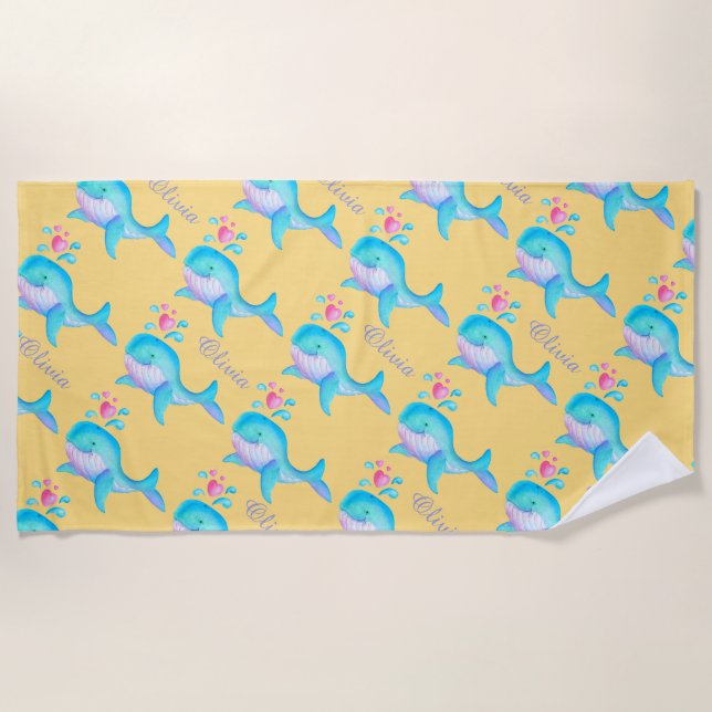 Serviette De Plage L'aquarelle de la baleine de mer est nommé sable m (Devant)