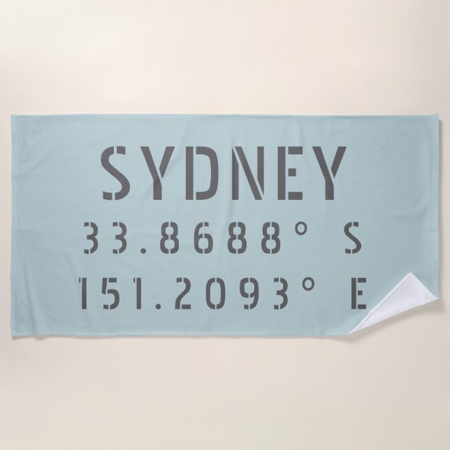 Serviette De Plage Latitude et longitude de Sydney (Devant)