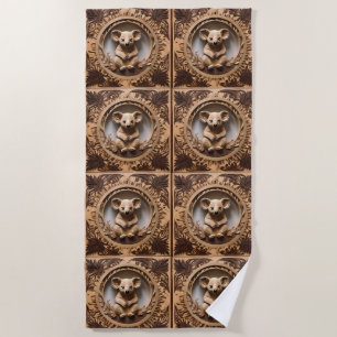 Serviette De Plage L'Australien Koala Bear Wood Carving,
