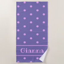 Serviette de plage lavande à pois roses
