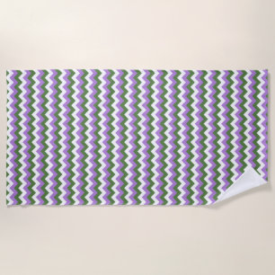 Serviette De Plage Lavande, vert et blanc Chevron Zigzag
