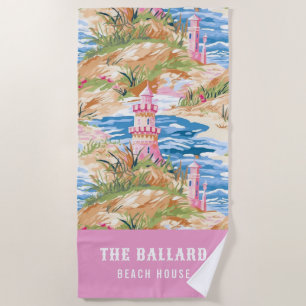 Serviette De Plage Le château de sable rose de Preppy sur une colline