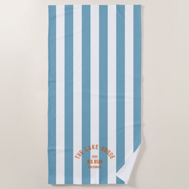 Serviette De Plage Le Lake House Orange Crest Blue Nautical Stripe (Devant)