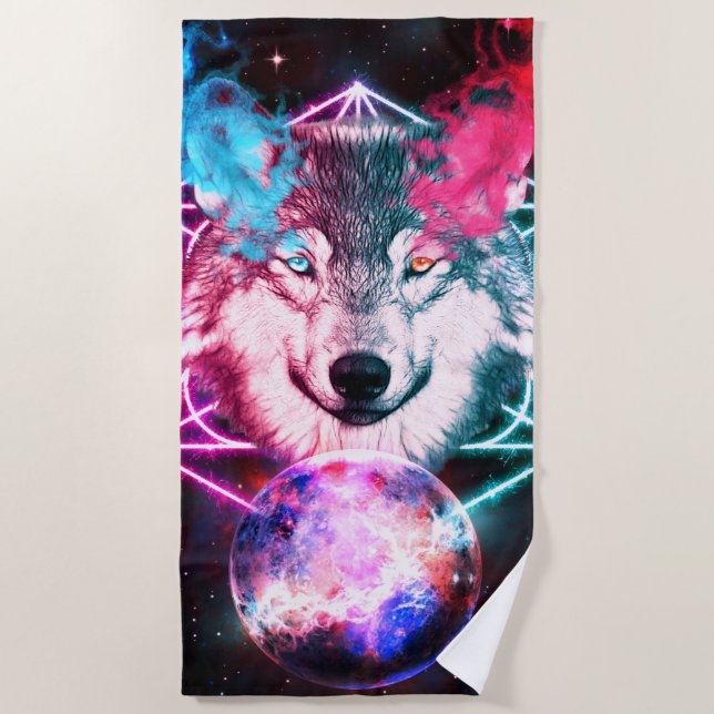 Serviette De Plage Le loup spatial mystique (Devant)