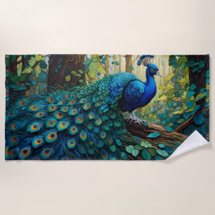 Serviette De Plage Le paon bleu dans la forêt