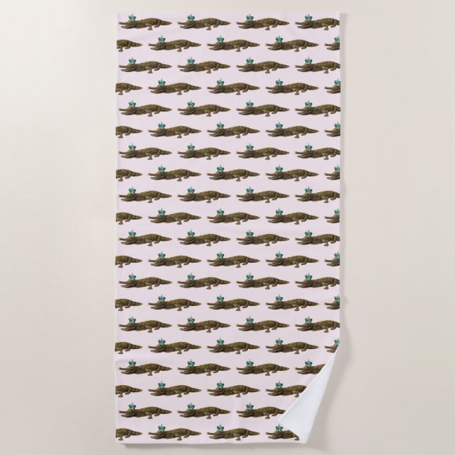 Serviette De Plage Le Royal Croc | Chic Alligator Bijou rose pâle (Devant)
