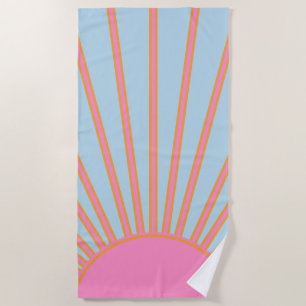 Serviette De Plage Le Soleil 02 Retro Soleil Rose Et Bleu Soleil