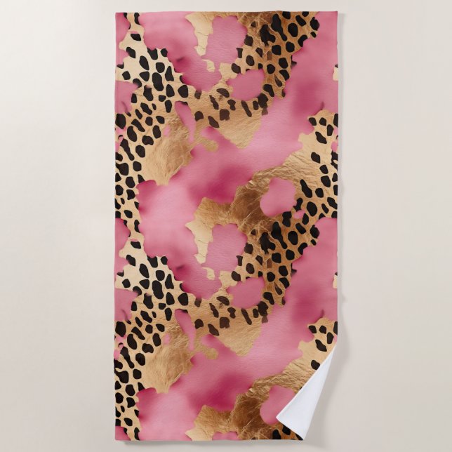 Serviette De Plage Léopard doré rose (Devant)
