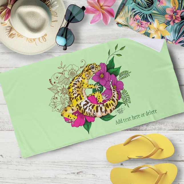 Serviette De Plage Léopard jaune Gecko Vert (Créateur téléchargé)