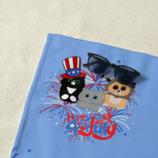 Serviette De Plage Les chats adorables Happy 4 juillet
