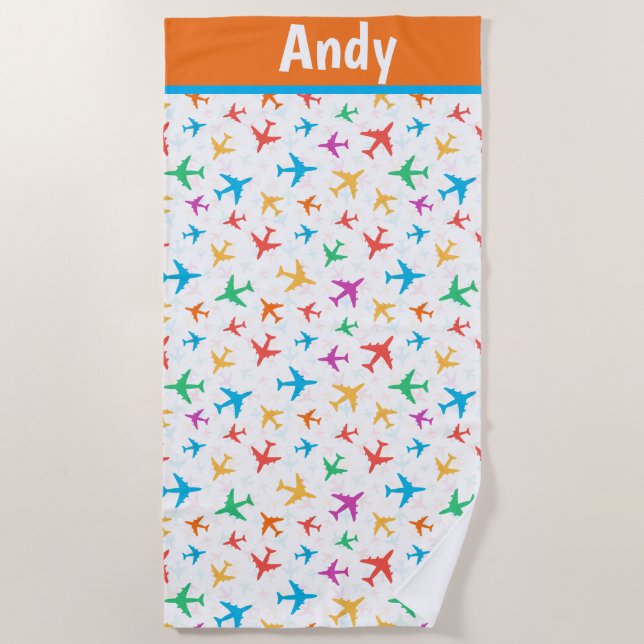 Serviette De Plage Les enfants personnalisent les avions (Devant)