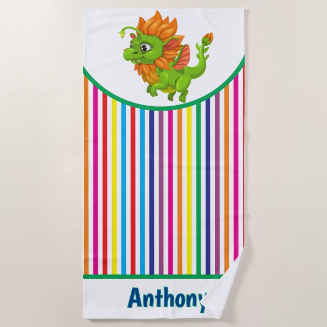 Serviette De Plage Les enfants Personnalisent Playful Green Dragon Be (Devant)