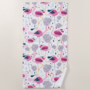 Serviette De Plage Les Flamingos et les Fleurs tropicales