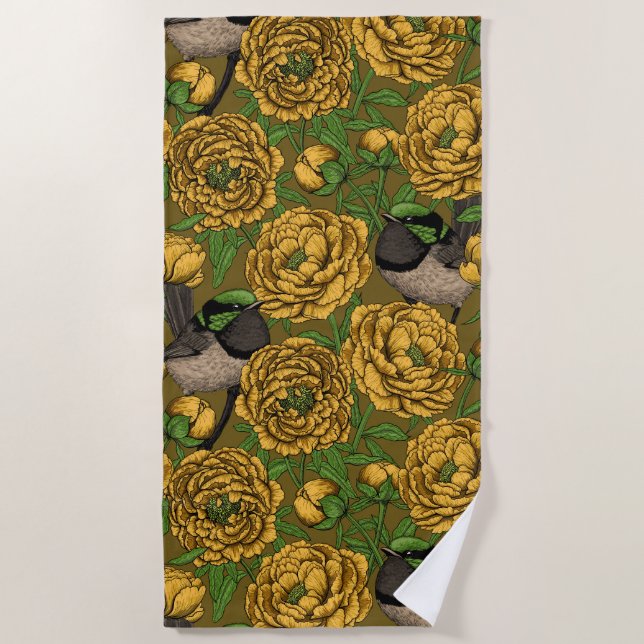 Serviette De Plage Les pivoines et les brunes (Devant)