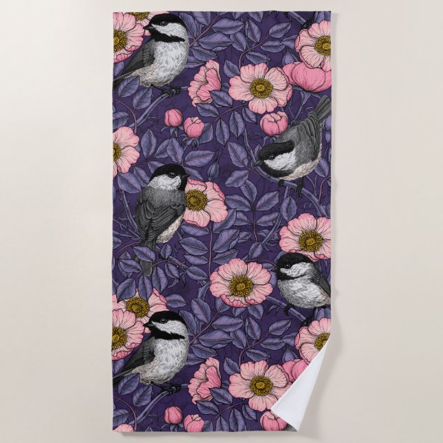Serviette De Plage Les poulets dans le rose sauvage en rose et violet (Devant)