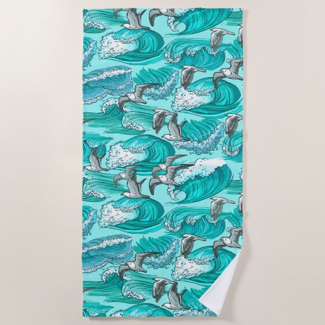 Serviette De Plage Les surfeurs Vague Paradise & Seagull (Devant)
