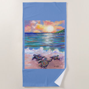 Serviette De Plage Les tortues de mer des bébés hawaïennes à la plage