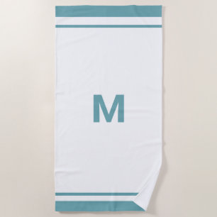 Serviette De Plage LETTRE MONOGRAPHIQUE Élégante Bleue Bordure Script