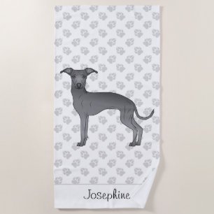 Serviette De Plage Lévrier Italien Bleu Mignon Avec Nom Personnalisé