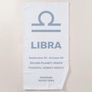 Serviette De Plage Librairie de signes Zodiac de nom personnalisé / t