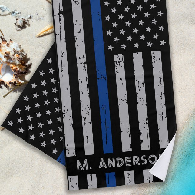 Serviette De Plage Ligne Bleue Mince - Policier - Chien de police K9 (Créateur téléchargé)