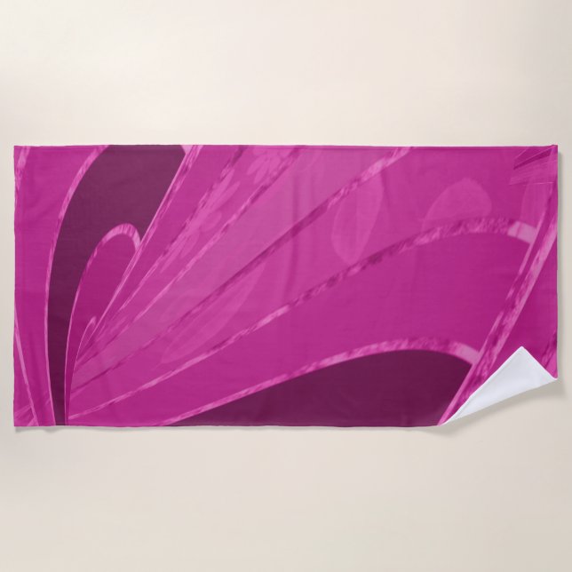 Serviette De Plage Lignes courbes soyeuses abstraites en rose (Devant)
