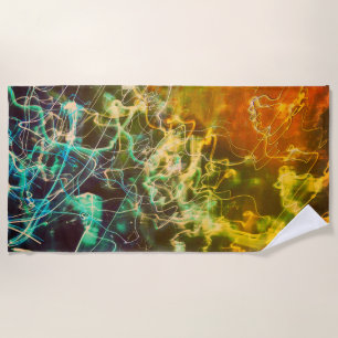 Serviette De Plage Lignes de lumière électrique Dégradé Abstrait.