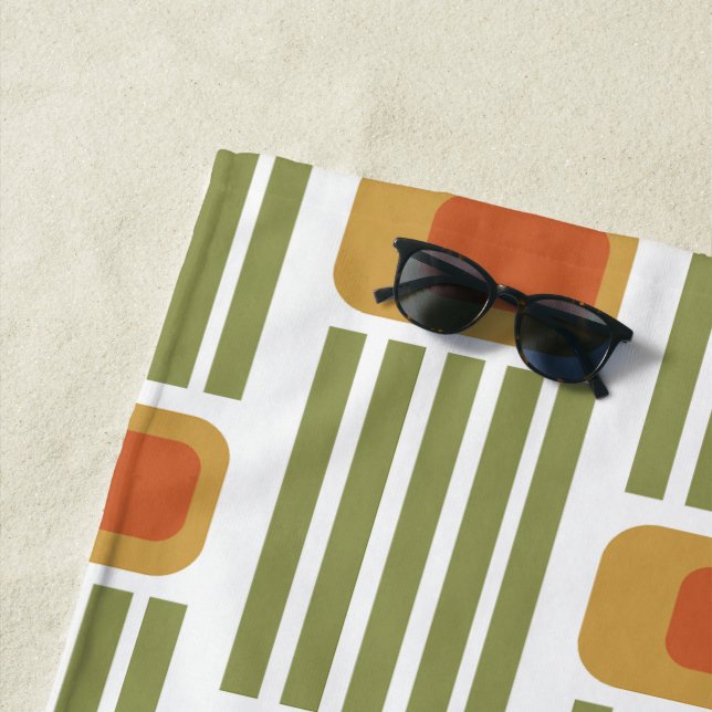 Serviette De Plage Lignes et boîtes vertes (En situation)