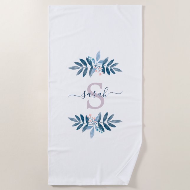 Serviette De Plage Lilac Aquarelle Florale Monogramme (Devant)