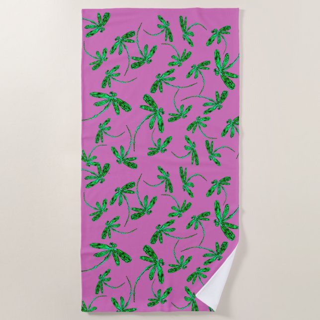 Serviette De Plage Lime Green Dragonfly Frenzy Beach Towel (Devant)