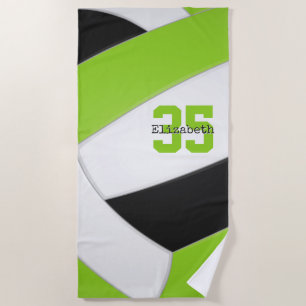 Serviette De Plage lime noir et blanc filles volleyball personnalisée
