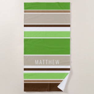 Serviette De Plage Lime personnalisé Vert foncé Brown Taupe Blancs