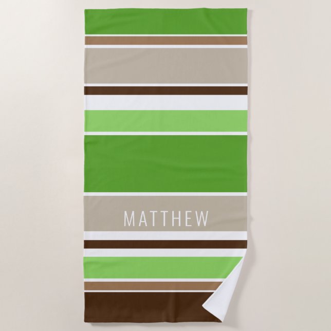 Serviette De Plage Lime personnalisé Vert foncé Brown Taupe Blancs (Devant)
