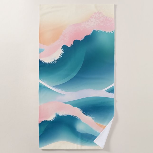 Serviette De Plage Liquide de crête de corail Abstrait (Devant)