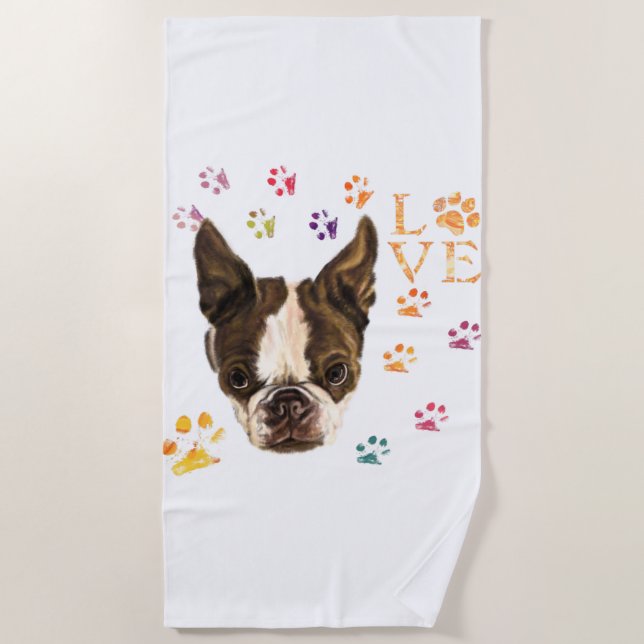 Serviette de plage Little Pet Dog avec des traces  (Devant)