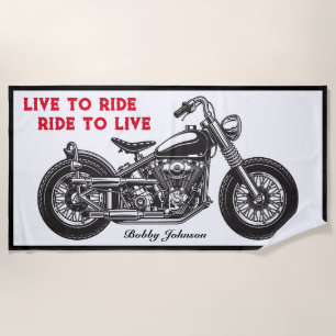 Serviette De Plage Live To Ride, Ride To Live Motorcycle Biker