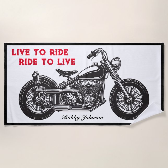 Serviette De Plage Live To Ride, Ride To Live Motorcycle Biker (Devant)