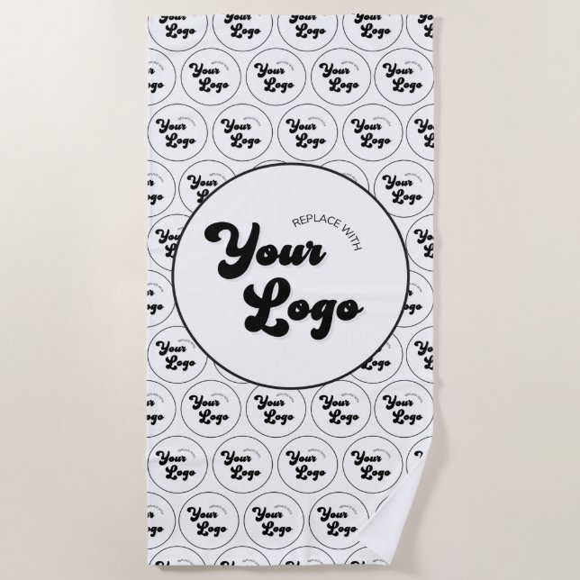 Serviette De Plage Logo d'entreprise personnalisé Motif noir et blanc (Devant)