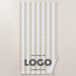 Serviette De Plage Logo en rayure classique beige et blanc