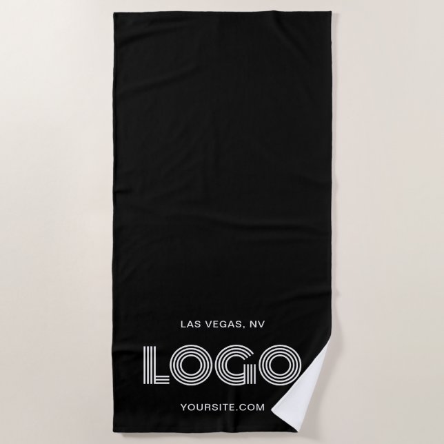 Serviette De Plage Logo rectangulaire moderne noir et blanc Vertical (Devant)