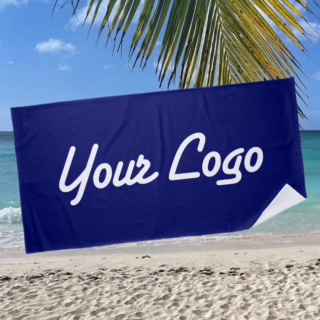 Serviette De Plage Logo remplaçable Ajouter votre propre logo | bleu  (Créateur téléchargé)