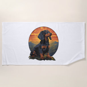 Serviette De Plage Long Haired Dachshund amoureux de animal retro vin